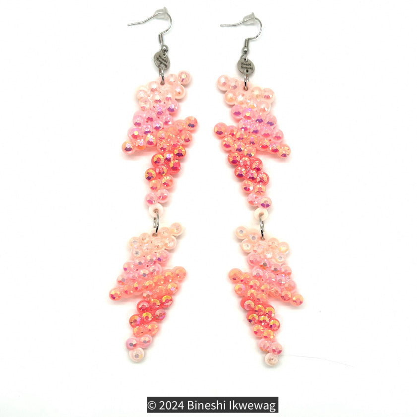 2-Tier Lighting Bolt Earrings Coral Pink