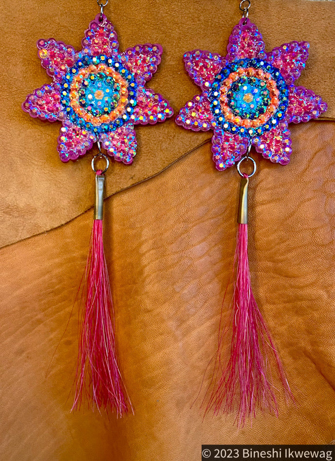 Sunflower & Horse Hair Earrings Purple & Pink