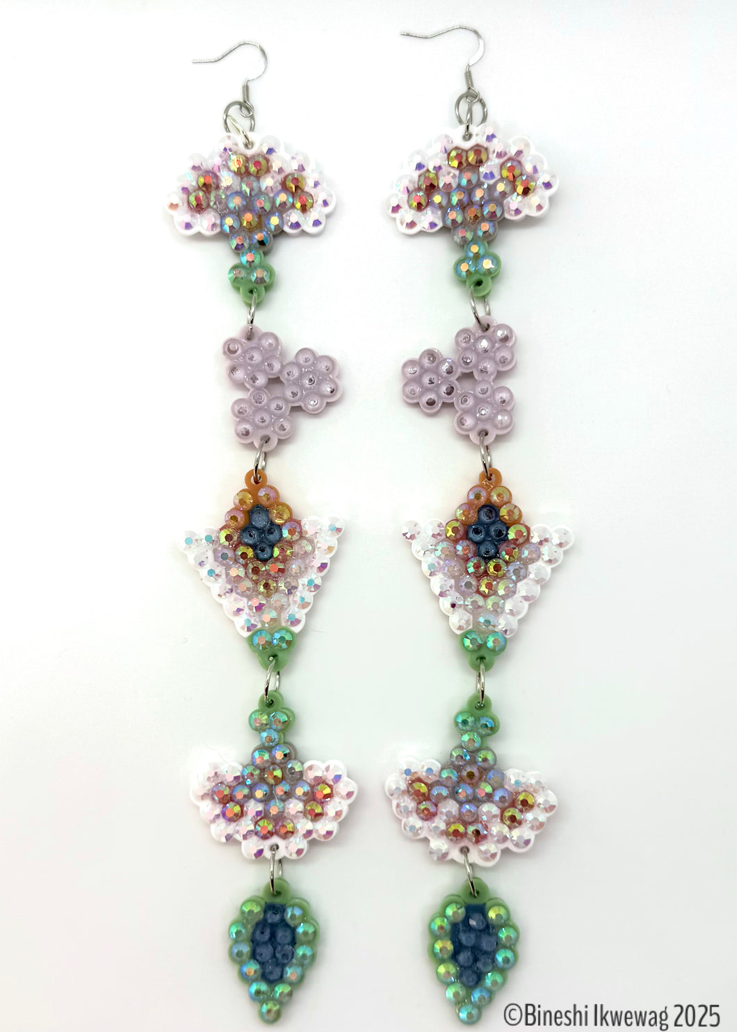 5-Tier Old Style Floral Earrings White Pastel