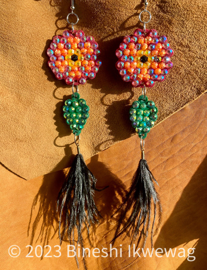 Rose Earrings with Feathers