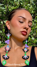 Load image into Gallery viewer, 5-tier Old Style Floral Earrings Black Pastel
