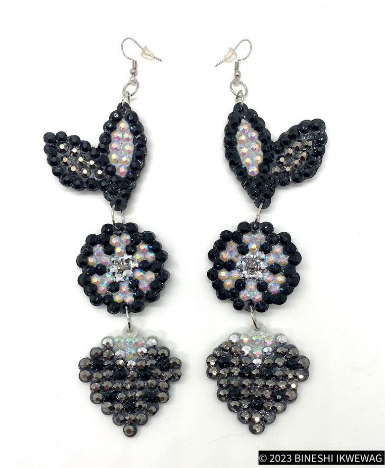 3-Tier Frosted Floral Strawberry Earrings Dark Shine