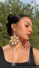 Load image into Gallery viewer, Sunflowers &amp; Horse Hair Earrings Rust &amp; Cream
