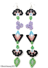 Load image into Gallery viewer, 5-tier Old Style Floral Earrings Black Pastel
