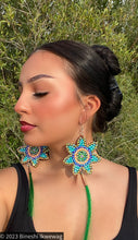 Load image into Gallery viewer, Sunflowers &amp; Horse Hair Earrings Teal &amp; Brown
