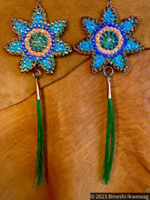 Load image into Gallery viewer, Sunflowers &amp; Horse Hair Earrings Teal &amp; Brown
