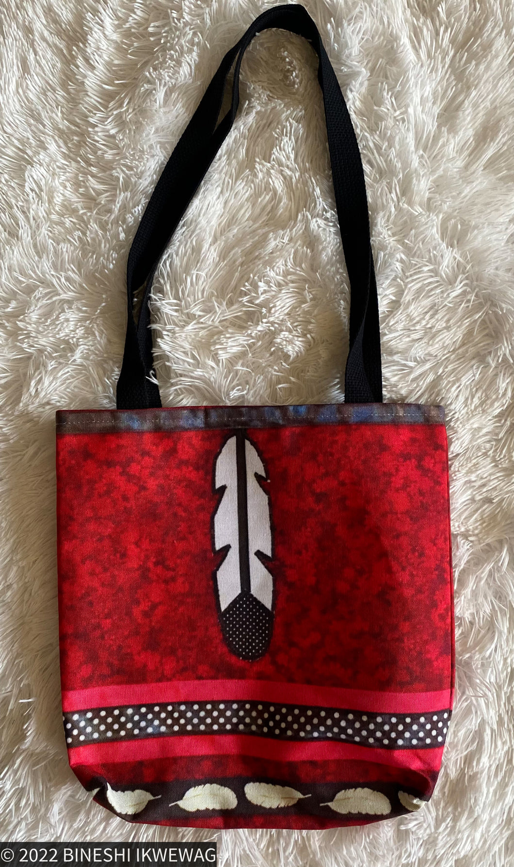 Small Tote Bag Eagle Feather on Red