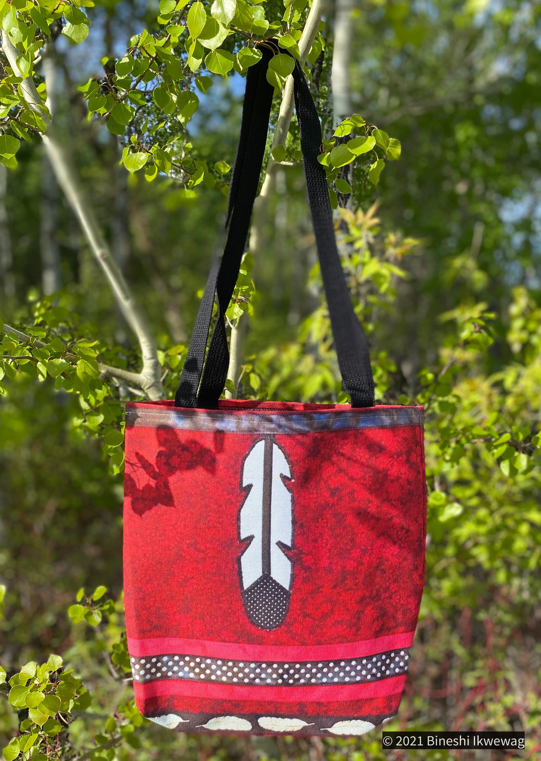 Medium Tote Bag Eagle Feather on Red