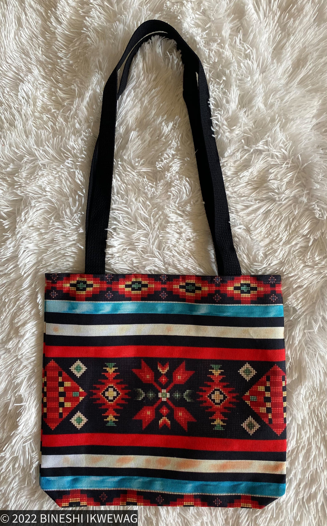 Medium Tote Bag Turquoise & Red Geometric