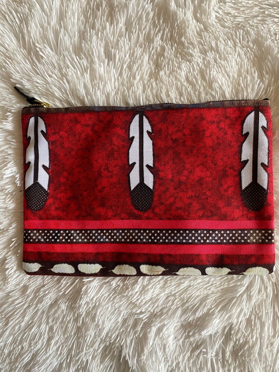 Zip Pouch Large Eagle Feather on Red